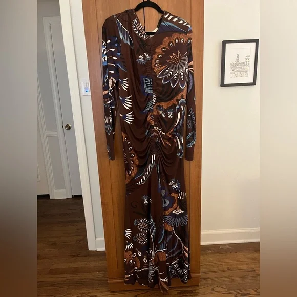 Farm Rio Delicate Garden Dress Brown Floral Large - Picture 2 of 4